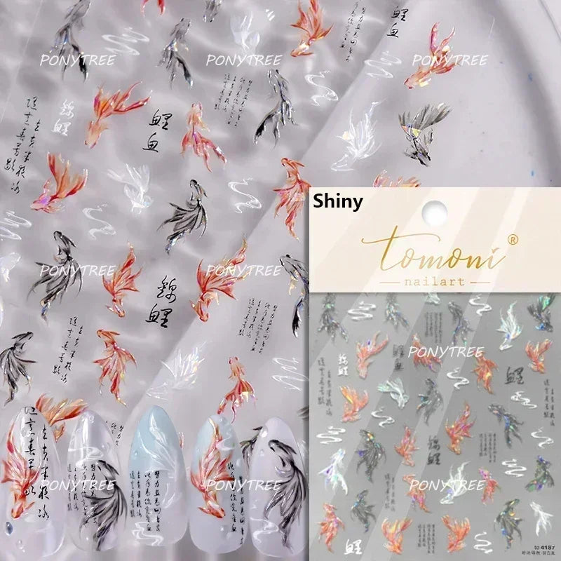 Sea Wave Jellyfish Starfish Conch Shell Dolphin Pearl Summer Beach Goldfish Water Bubble Mermaid Koi INS Nail Art Stickers Decal