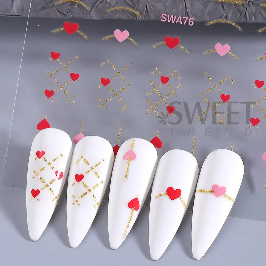 4pcs 3D Gold Heart Line Nail Art Stickers MetallicGlitter French Stripes Love Letter Romantic Valentines Holographic Decoration