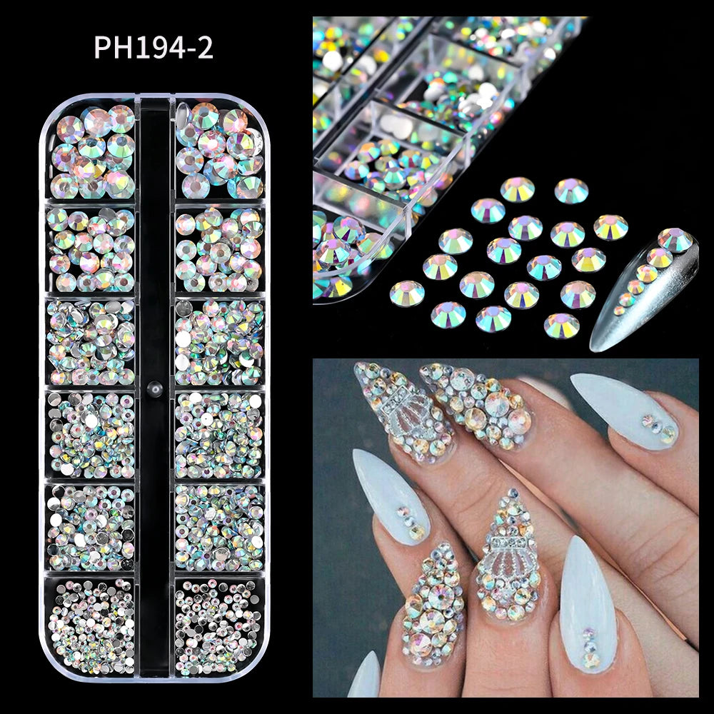 1000Pcs-12grids 3D Gold Silver Star/Cross Nail Rivet Studs Alloy Metallic Starlight Nail Charms Y2K 3d Cross/Star Manicure Rivet