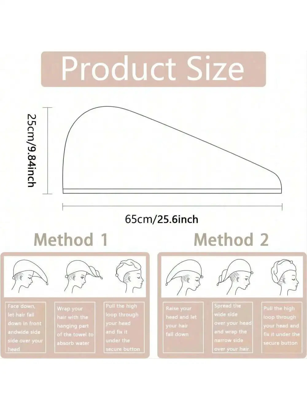 Solid color hair towel Textured dry hair cap 9.8 "X 25.5" absorbent hair towel wrap for button-down women