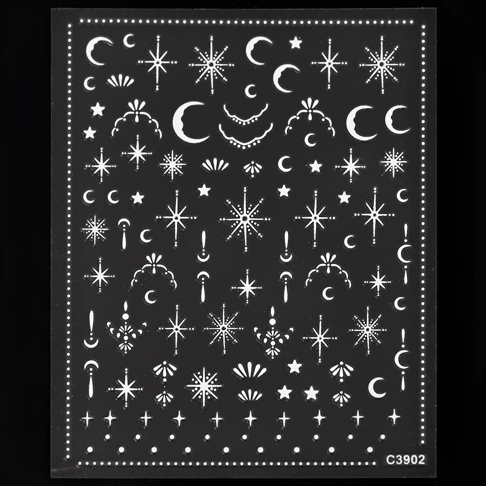 3D Gold/ Silver Star/Sun/Moon Bronzing Nail Art Sticker Laser Star Moon Styles Nail Decal Gold Silver Self-Adhesive Slider 1Pcs