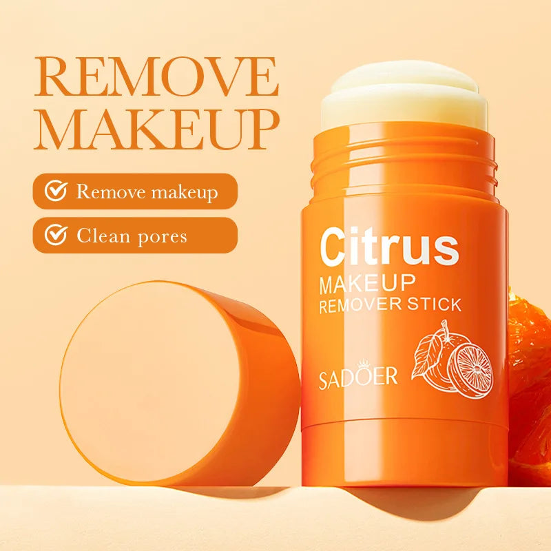 SADOER Citrus Vitamin C Makeup Removal Stick Face Eye Shadow Lip Makeup Remove Non Irritating Cleanse Pores Blackhead Remover