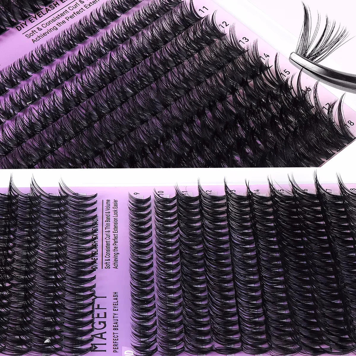 MJ DIY Lashes Extensions Kit 640pcs Lash Clusters 80D/100D Wispy Individual Lashes Mix 9-18mm Cluster Eyelash Extension