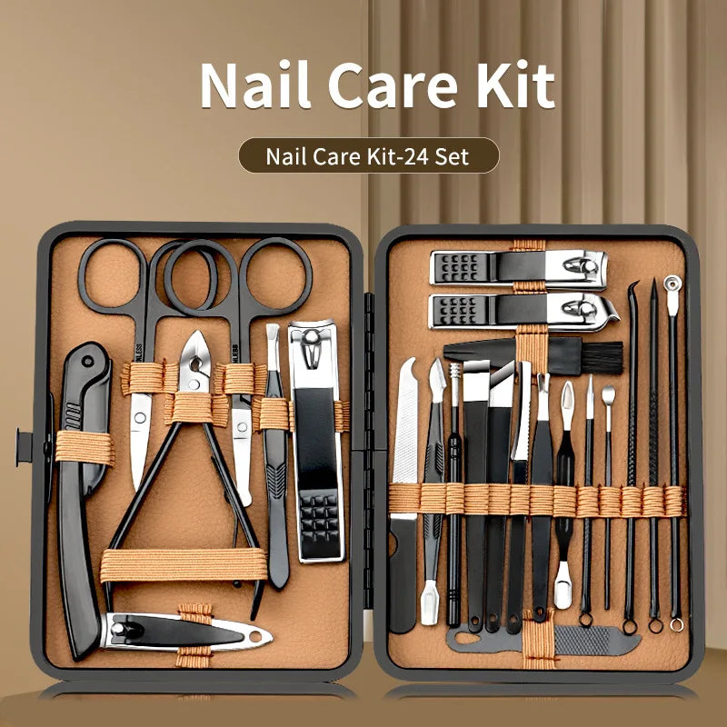 7-24pcs Manicure Tool Set Stainless Steel Cuticle Nipper Cutter Kit Professional Nail Clippers Pedicure Nail Art Grooming Tools