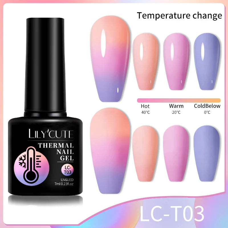 LILYCUTE Thermal Nail Gel Polish 3 Layers Temperature Shiny Color Changing Series Semi Permanent  Soak Off UV Nail Gels Polish