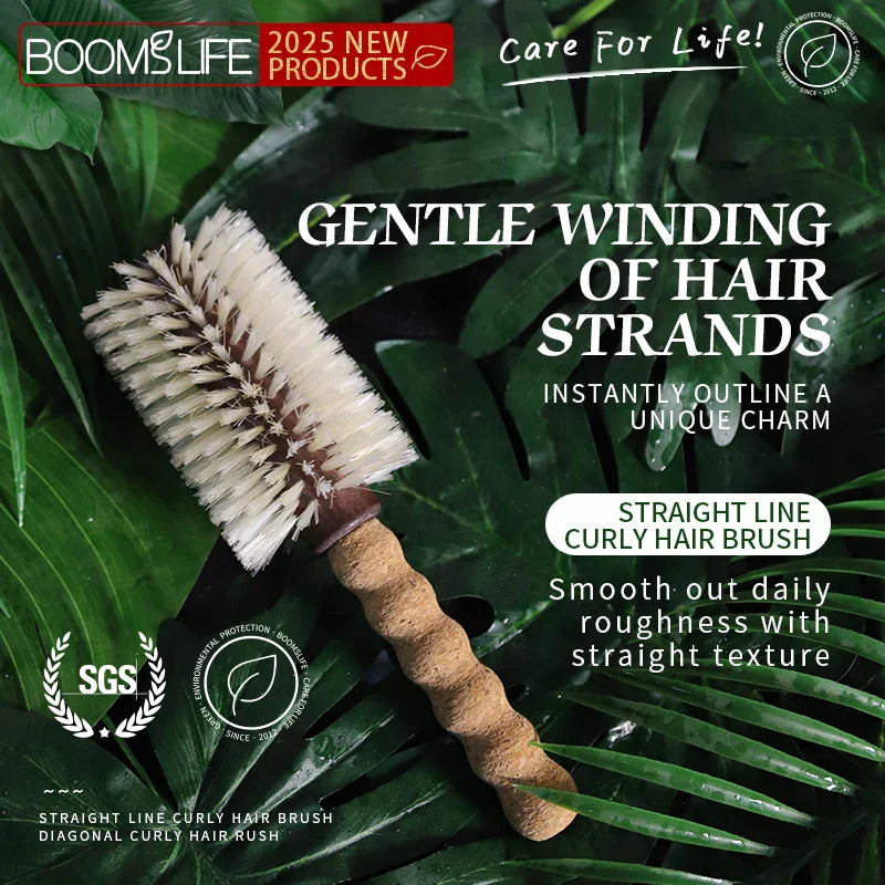Personalized Boar Bristles Hair Brush Cork handle Round Barrel Hair Comb For Curling  Anti Static Roller HairBrush Wood Combs