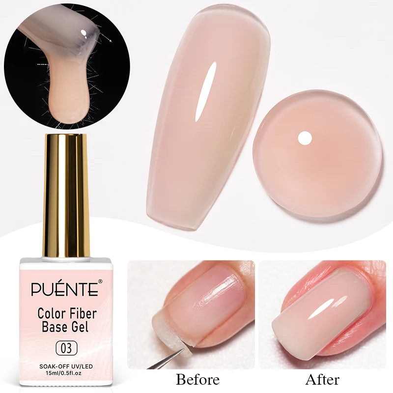PUENTE 15ML Vitamin E Base Coat Gel Nail Polish For Soft Thin Breaking Nails Strengthen Soak Off UV Gel Varnish For Nail Care