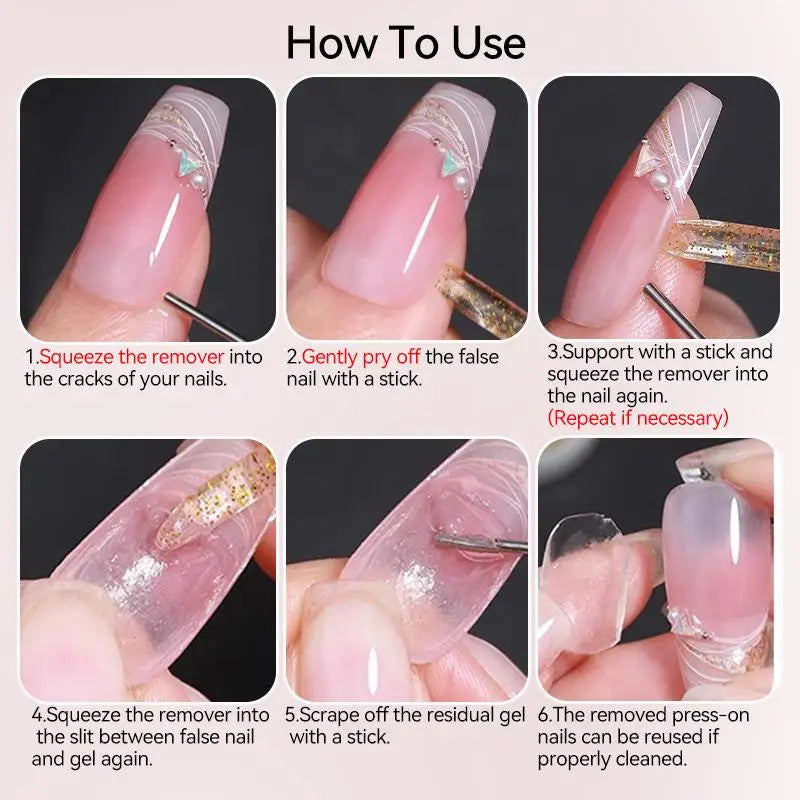 15ML Nail Glue Remover for Press on Acetone Free Nail Polish Remover Multi-Functional Remover for Nails Tips Gentle Glue Remover