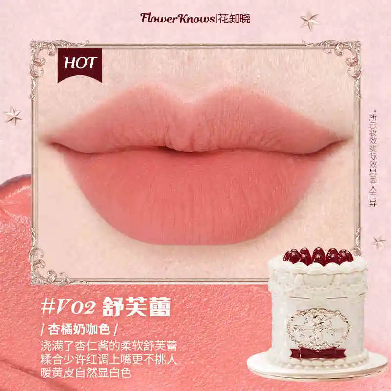 Flower Knows Strawberry Rococo Series Cloud Lip Cream Lip Gloss Long Lasting Velvet Lip Tint Lipstick for Women Cosmetic