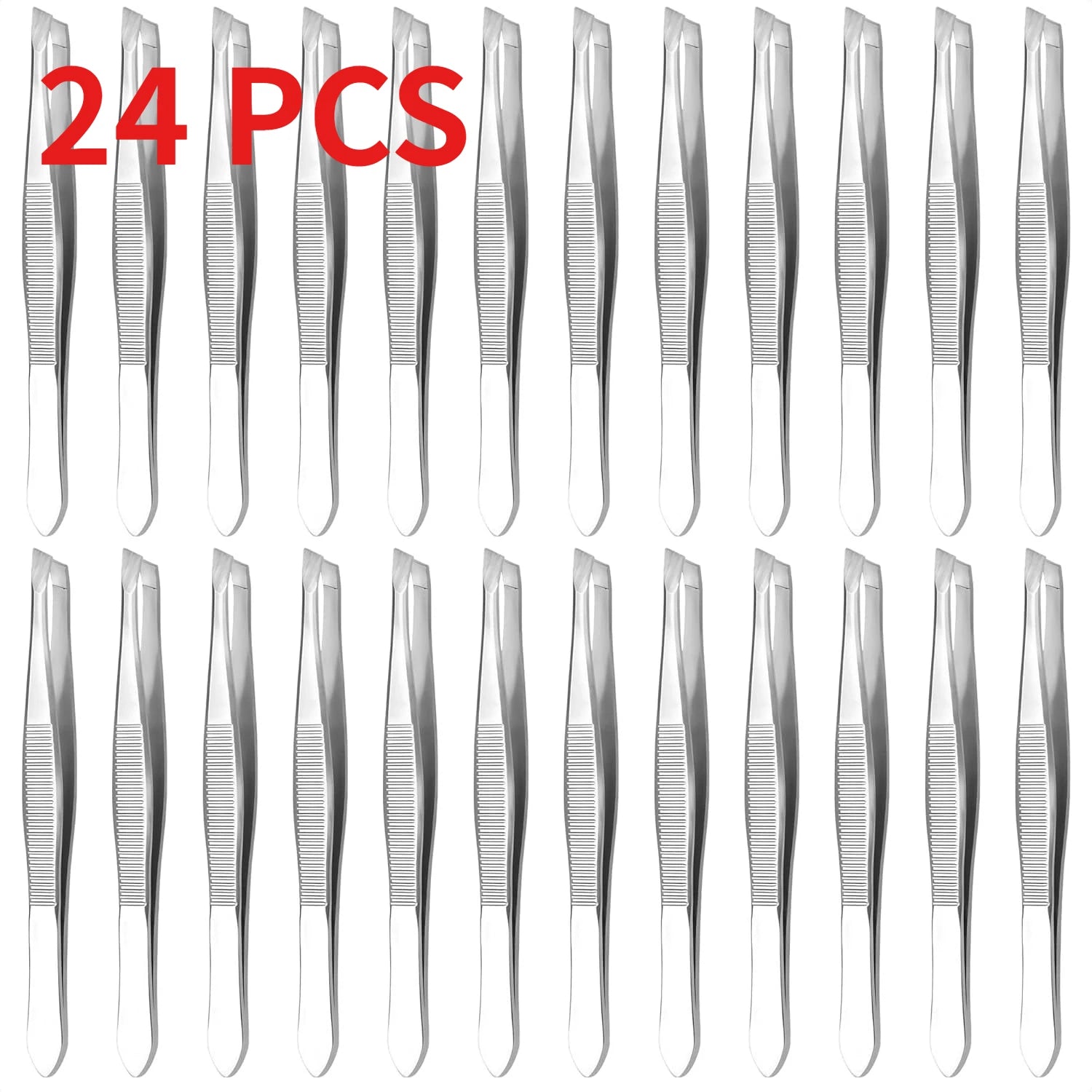 1/11/24 Pcs Tweezers Bulk Pack Stainless Steel Bulk Tweezers Designed for Effortless Eyebrow Plucking Remove Beard Makeup Tools