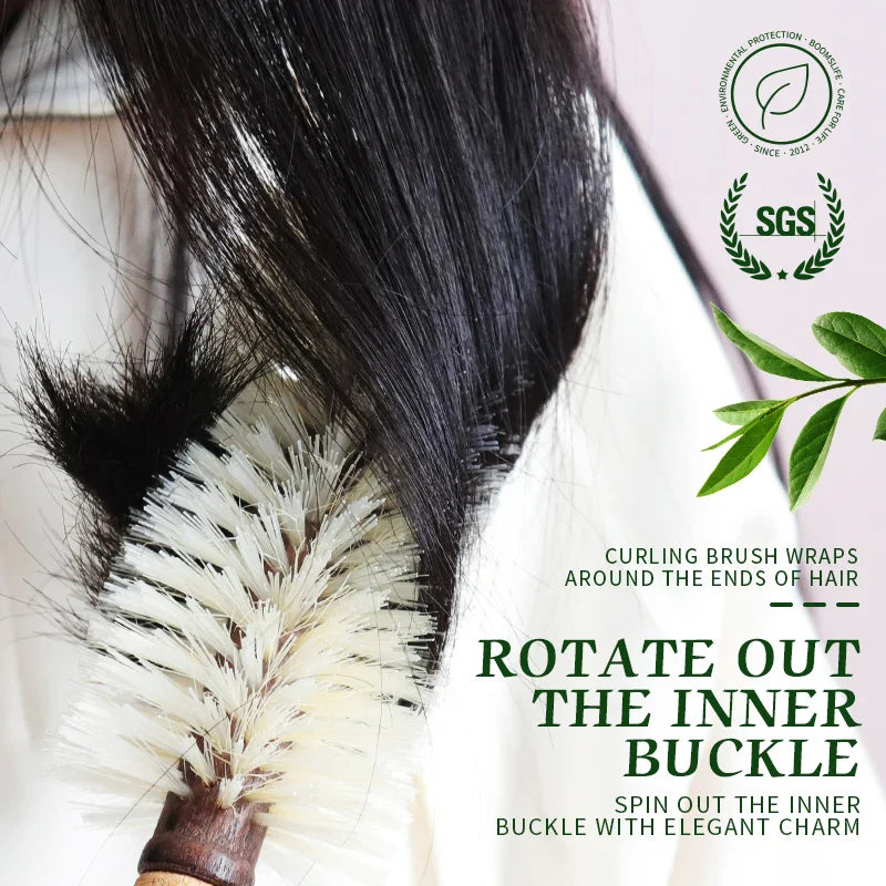 Personalized Boar Bristles Hair Brush Cork handle Round Barrel Hair Comb For Curling  Anti Static Roller HairBrush Wood Combs