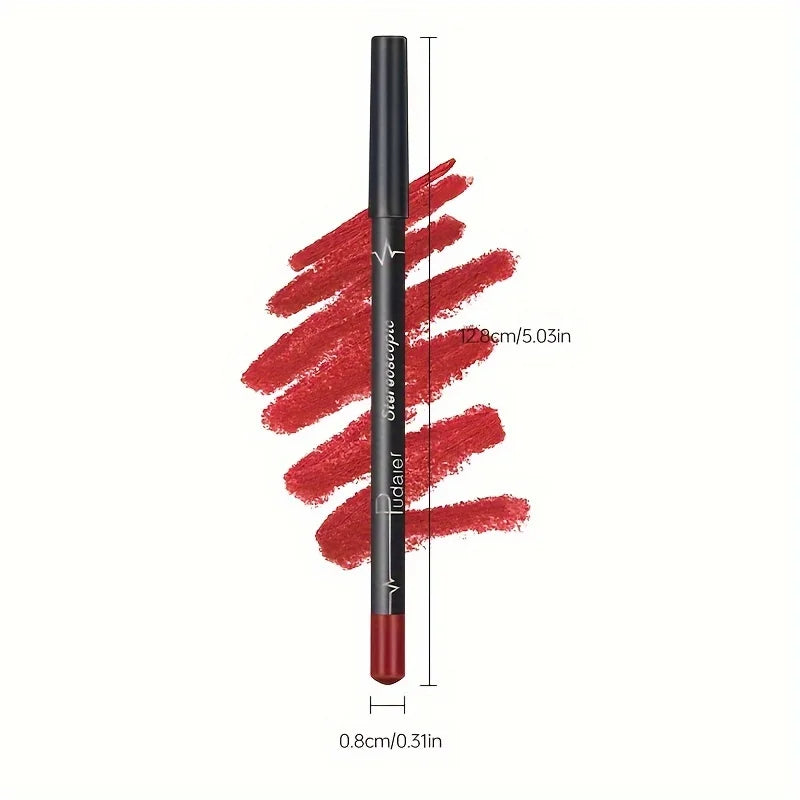 Waterproof Matte Lipliner Pencil – Red Contour Tint, Long-Lasting, Moisturizing Lips Makeup, 12 Colors
