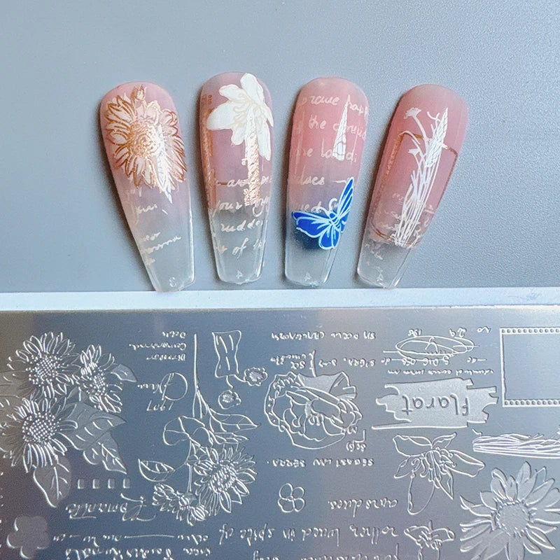Letters & Flowers Nail Art Stamping Plates Image Templates DIY Manicure Nail Art Stamp Templates