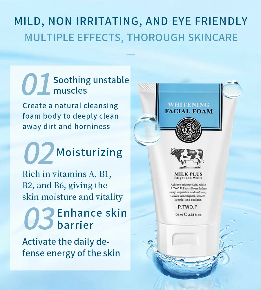 PTWOP Whitening Facial Cleanser Foam Moisturizing Deep Remove Cleansing Acne Milk Oil Control Exfoliating Shrink Pores Face Wash