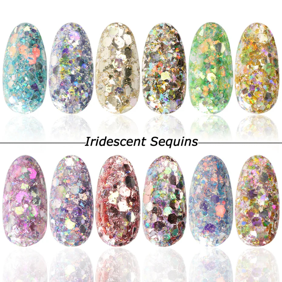 Mermad Iridescent Mixed Hexagon Nail Glitter Sequins Holographic Spangles Flakes Nail Art Powder Gel Polish Manicure Accessories