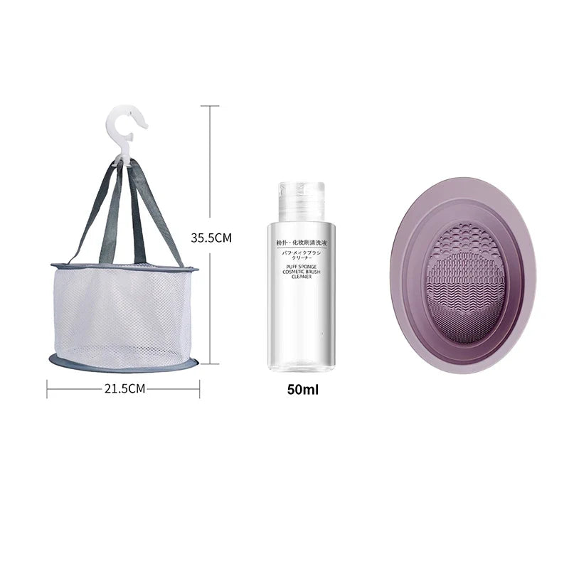 Makeup Brushes Sponge Blender Puff Cleaner Make Up Tools Washing Cleaning Liquid Bowl Air Drying Net Set For Powder Eyeshadow
