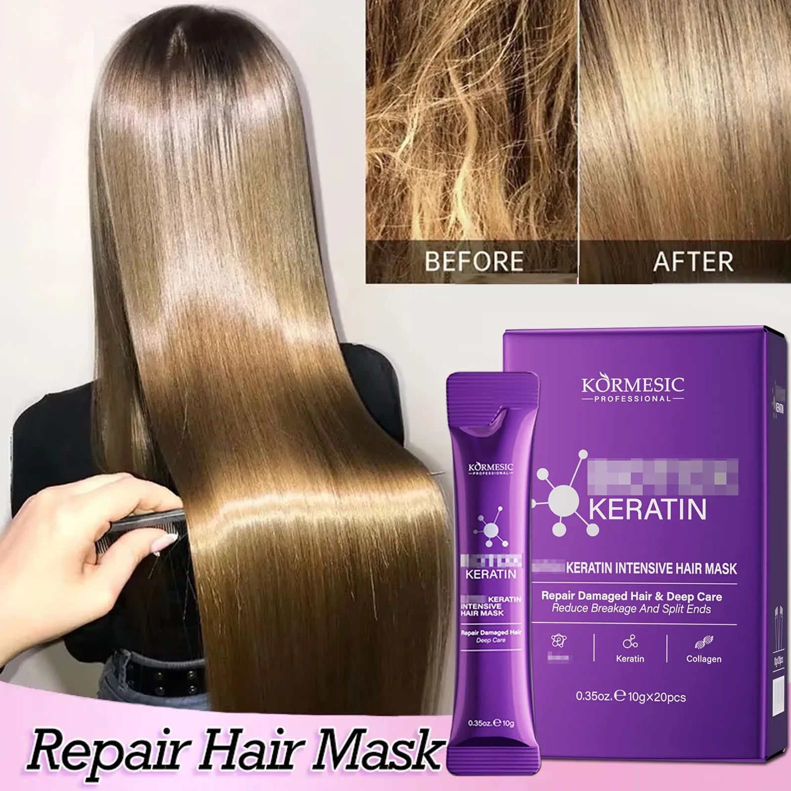 Keratin Hair Mask Magical 5 Second Repair Damage Frizzy Soft Smooth Shiny Hair Deep Moisturize Treat Repair Hair Care Mask