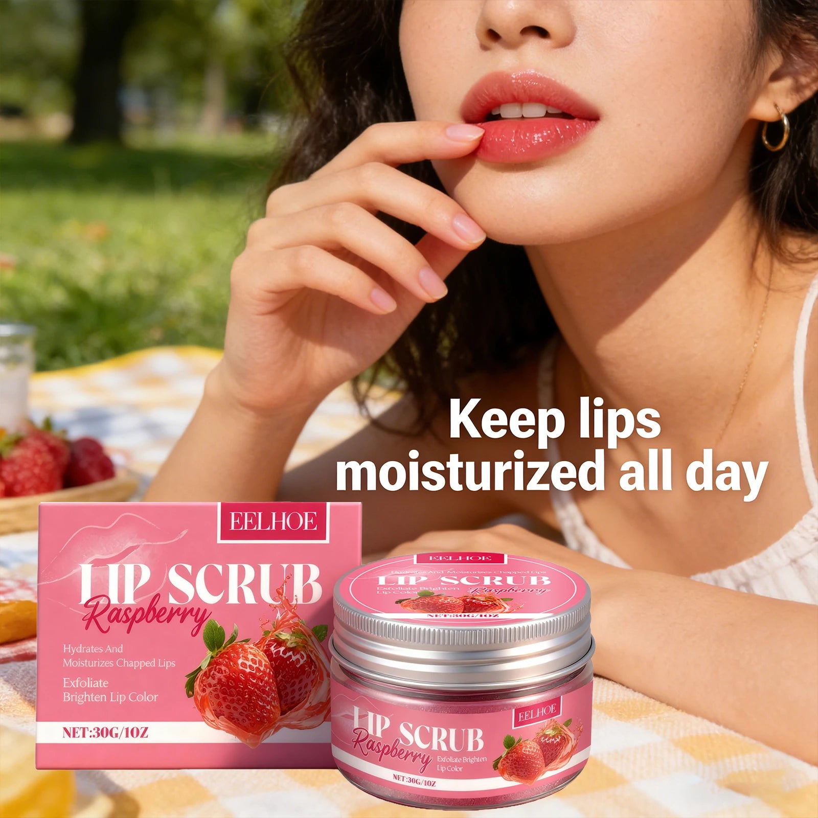 Strawberry Lip Scrub Exfoliating Soothing Lips Preventing Dryness Cracking Improving Dullness Brightening Moisturizing Lip Care