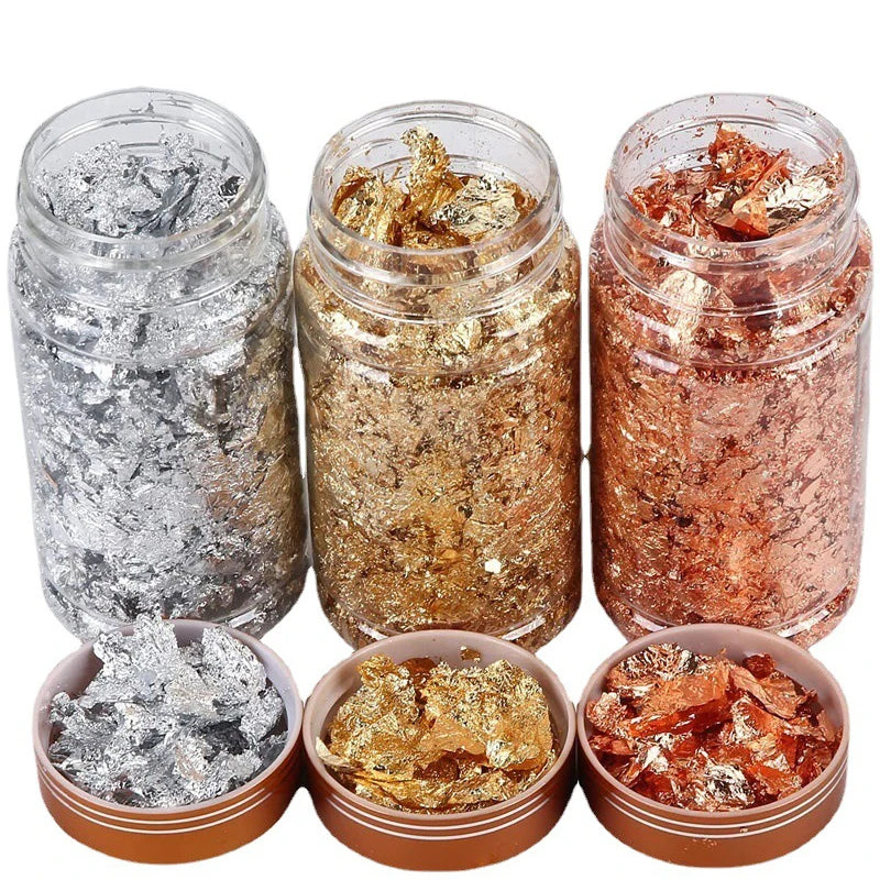 3 Bottle 3-Color Gold Foil Nail Glitter Flakes Broken Gold Foil Nail Sequins Decoration Gold Aluminum Foil Nail Shimmer Flakes