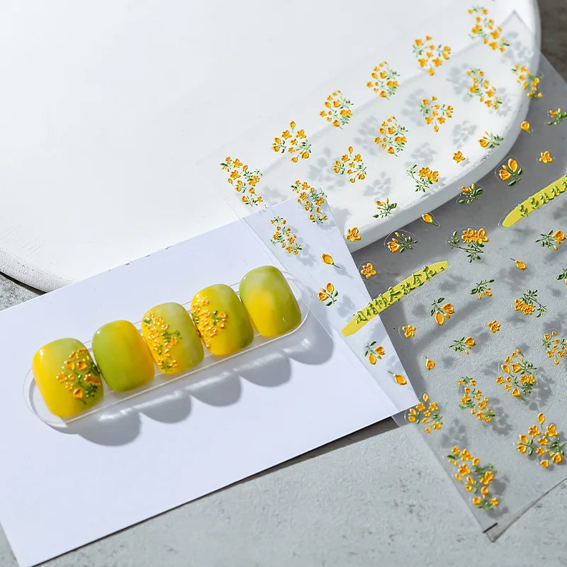 1pcs 5D Glitter Jasmine Flower Nail Stickers Kawaii Embossed Flower Self-Adhesive Nail Art Decorations Decal Manicure Tools DIY