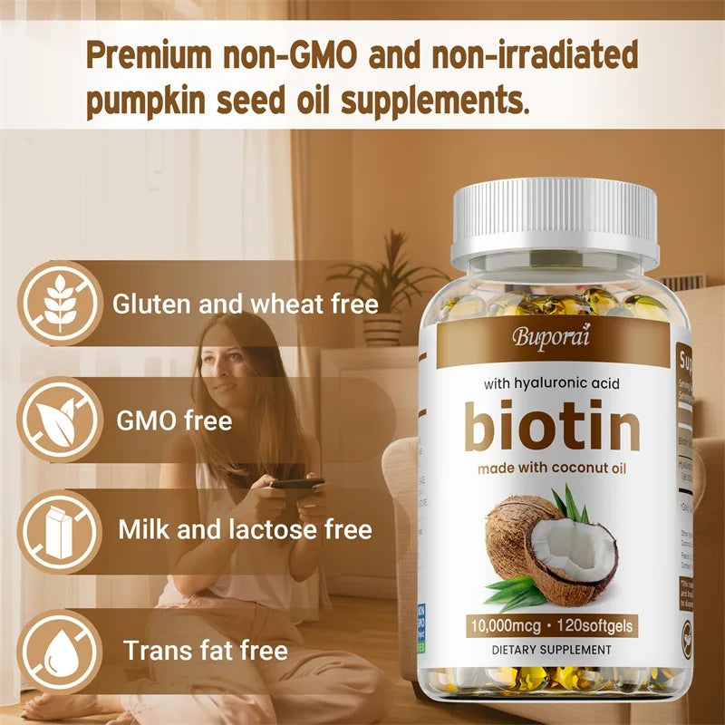 Biotin with Hyaluronic Acid - Hydrates Skin, Soothes Joints, Promotes Healthy Hair and Eyes