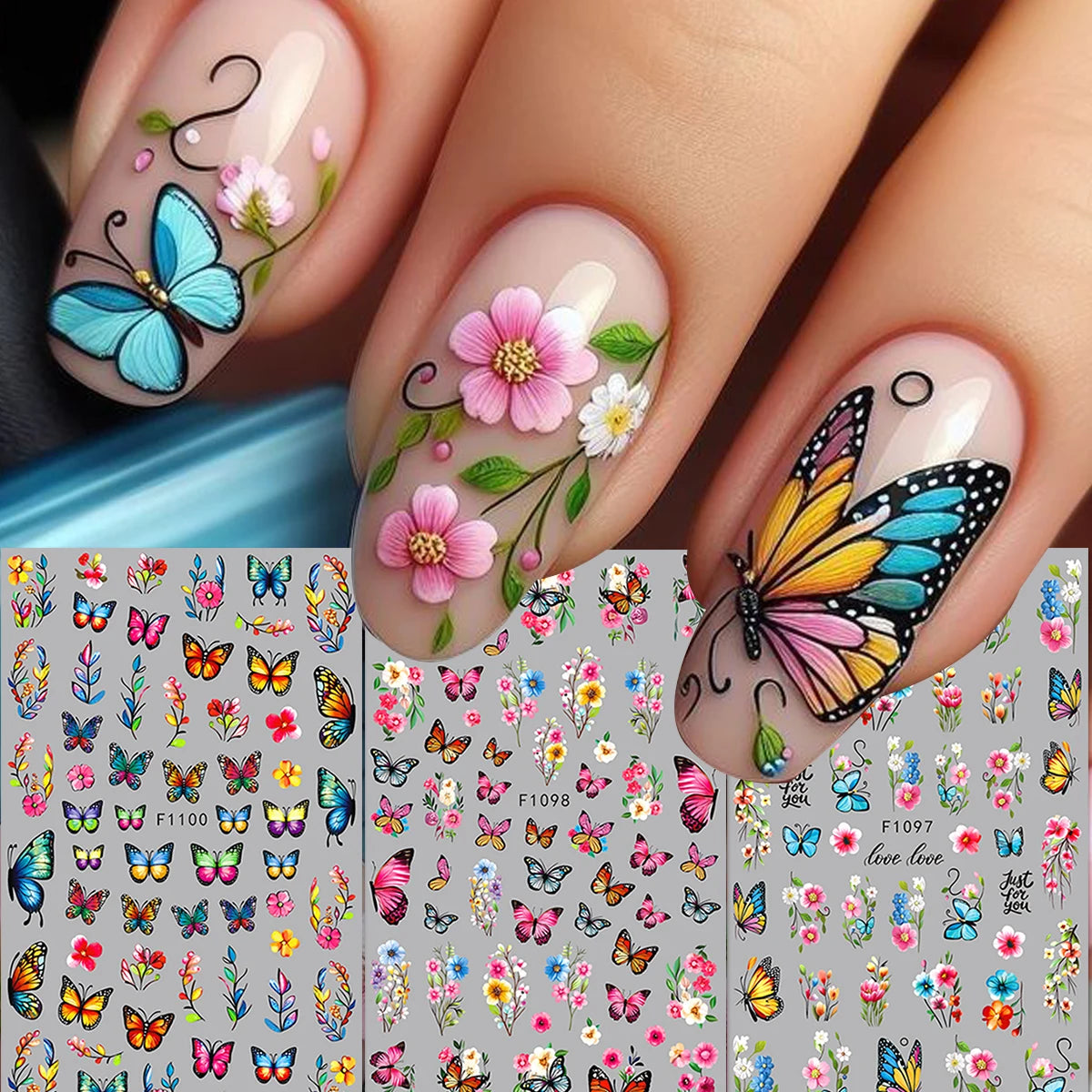Spring and summer flower butterfly nail stickers, easy to apply for nail decoration DIY, gifts, party and wedding makeup styling