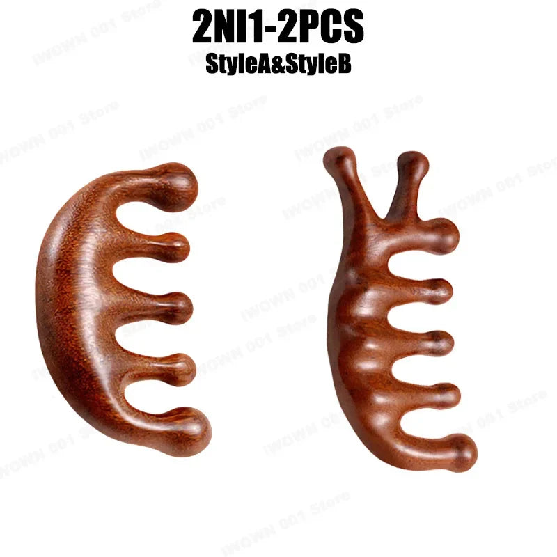 2025 New Natural Sandalwood Head Massage Five Teeth Comb Whale Comb Scalp Scraping Massager Body Massage Tools Neck Massager