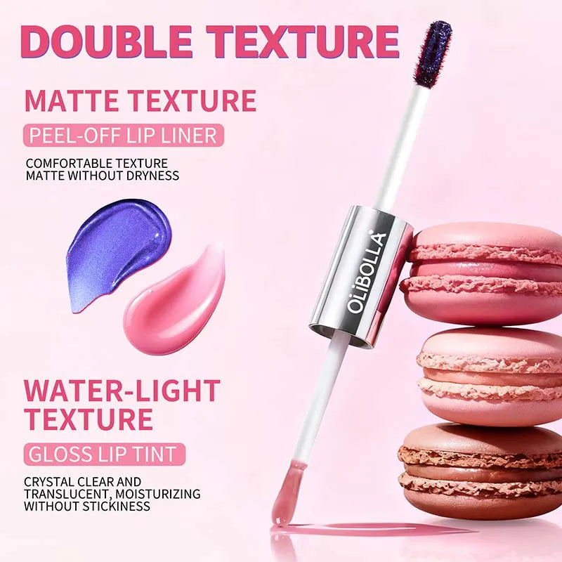 Double-headed Peel Off lip Tints/Stains Plump Lip Gloss Natural Waterproof Non Stick Cup Soft Nude Brown Tattoo Lip Liner Makeup
