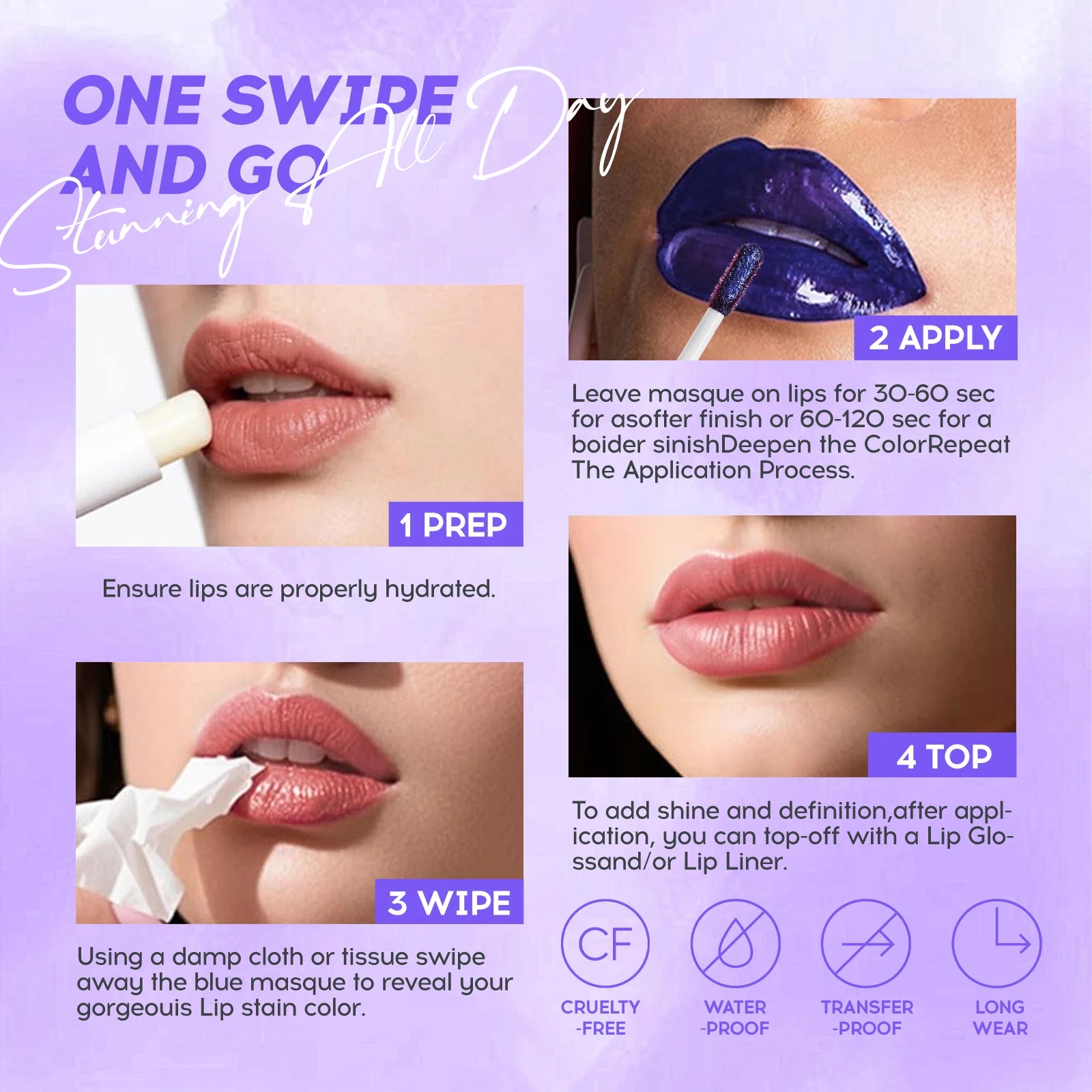 Cracking Lip Stain Wipe Off Pink Lip Tint Transfer Proof Lasting Non-stick Cup Peel Off Metallic Lip Mask Waterproof Cosmetics