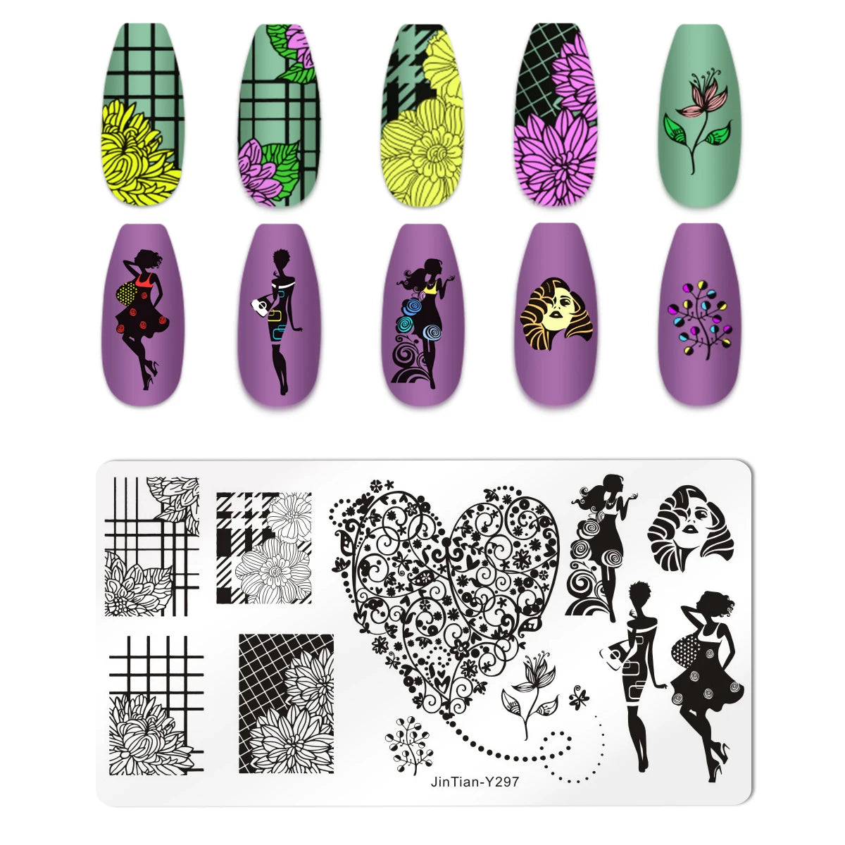Valentine's Day Nail Stamping Plates Rose Flower Love Theme Nail Art Plate Stainless Steel Halloween Nail Design Stencil Tools