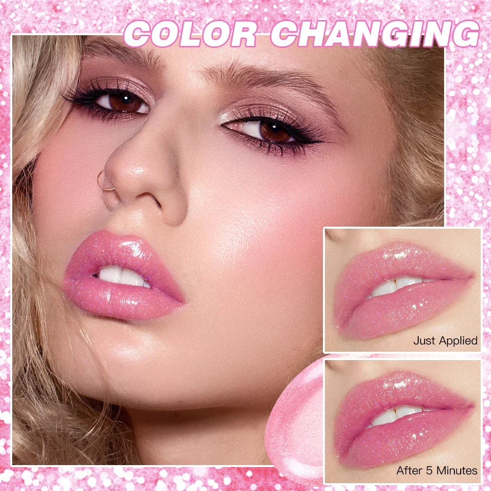 Glitter Lipstick Lip Balm Color Change Transparent Moisturizing Crystal Jelly Pearlescent Lip Plumper Gloss Tint Cosmetic