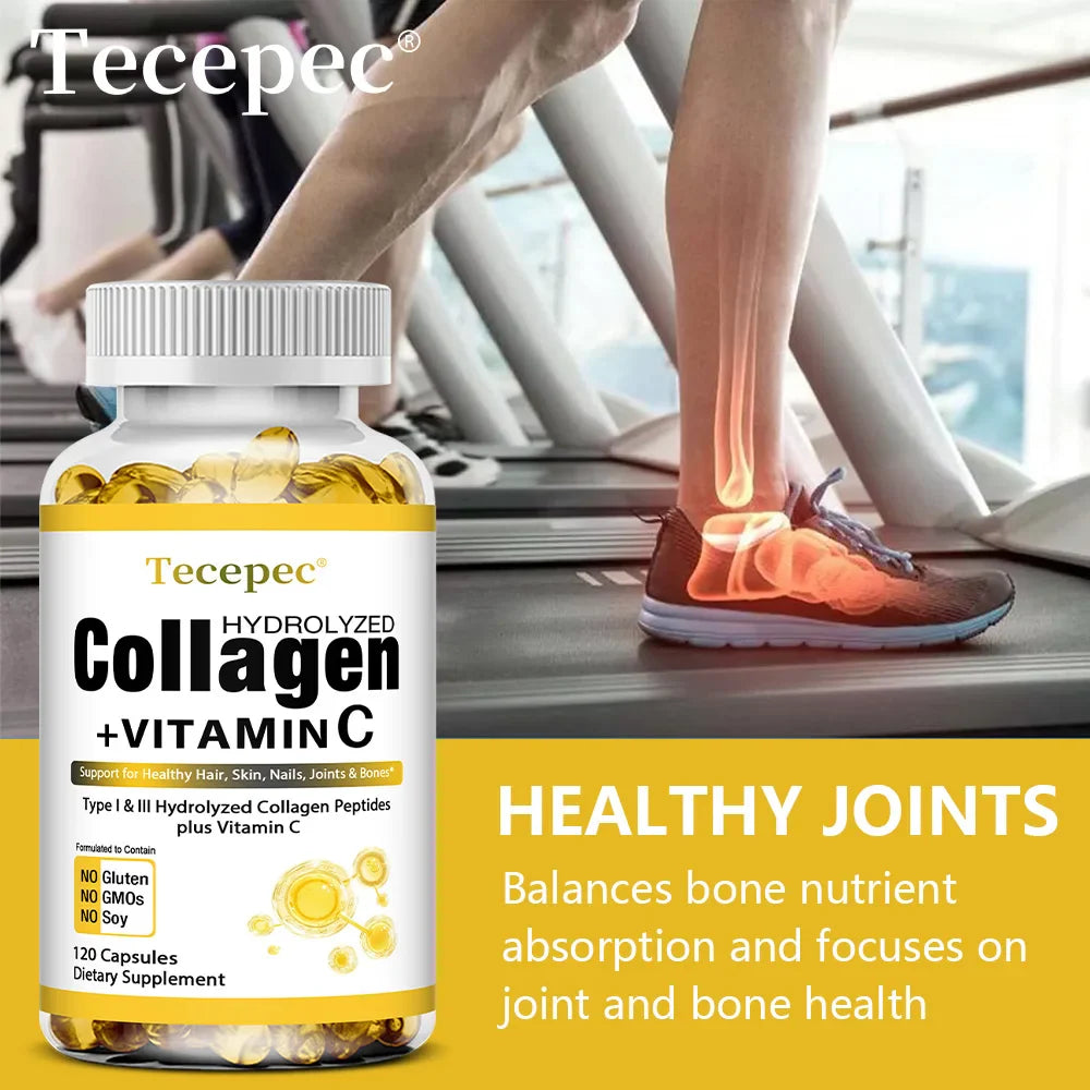Hydrolyzed Collagen Peptides Capsules - with Vitamin C - Support for Healthy Hair, Skin, Nails, Joints & Bones,Antioxidants