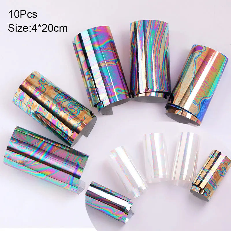Blue Ink Marble Blooming Foil Nail Art Stickers Set With Flower Gilding Pattern Nail Transfer Decals Decorations Nail Accessorie