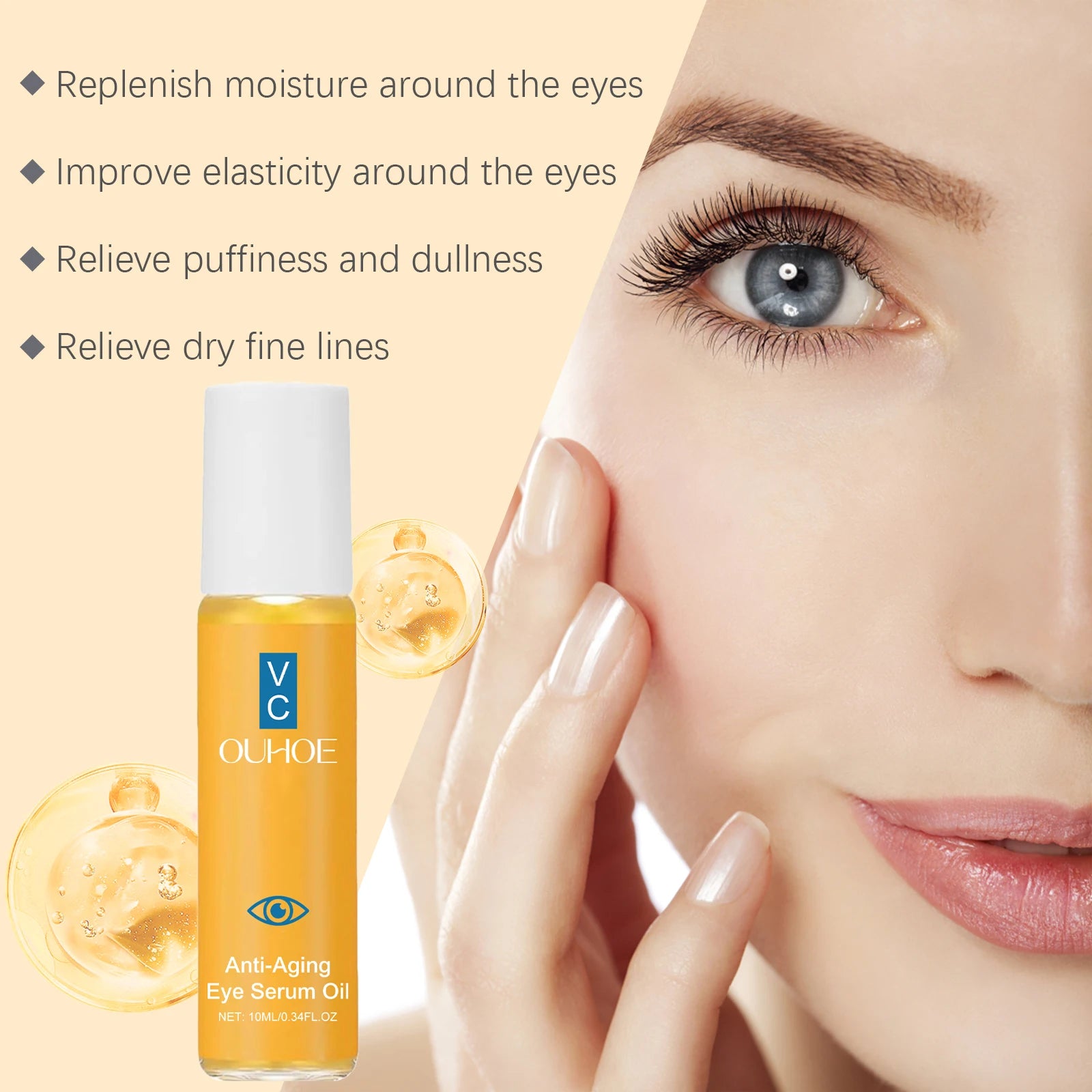 Anti Aging Eye Serum Oil Brightening Firming Fade Fine Lines Remove Puffiness Dark Circles Hydrating Smooth VC Eye Essence Oil