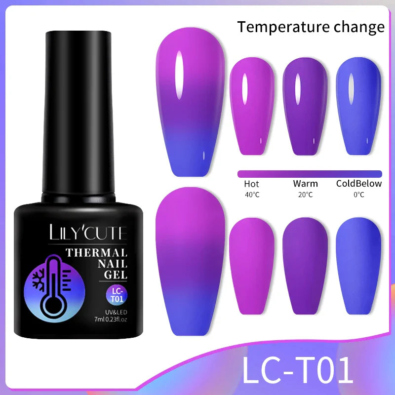LILYCUTE Thermal Nail Gel Polish 3 Layers Temperature Shiny Color Changing Series Semi Permanent  Soak Off UV Nail Gels Polish