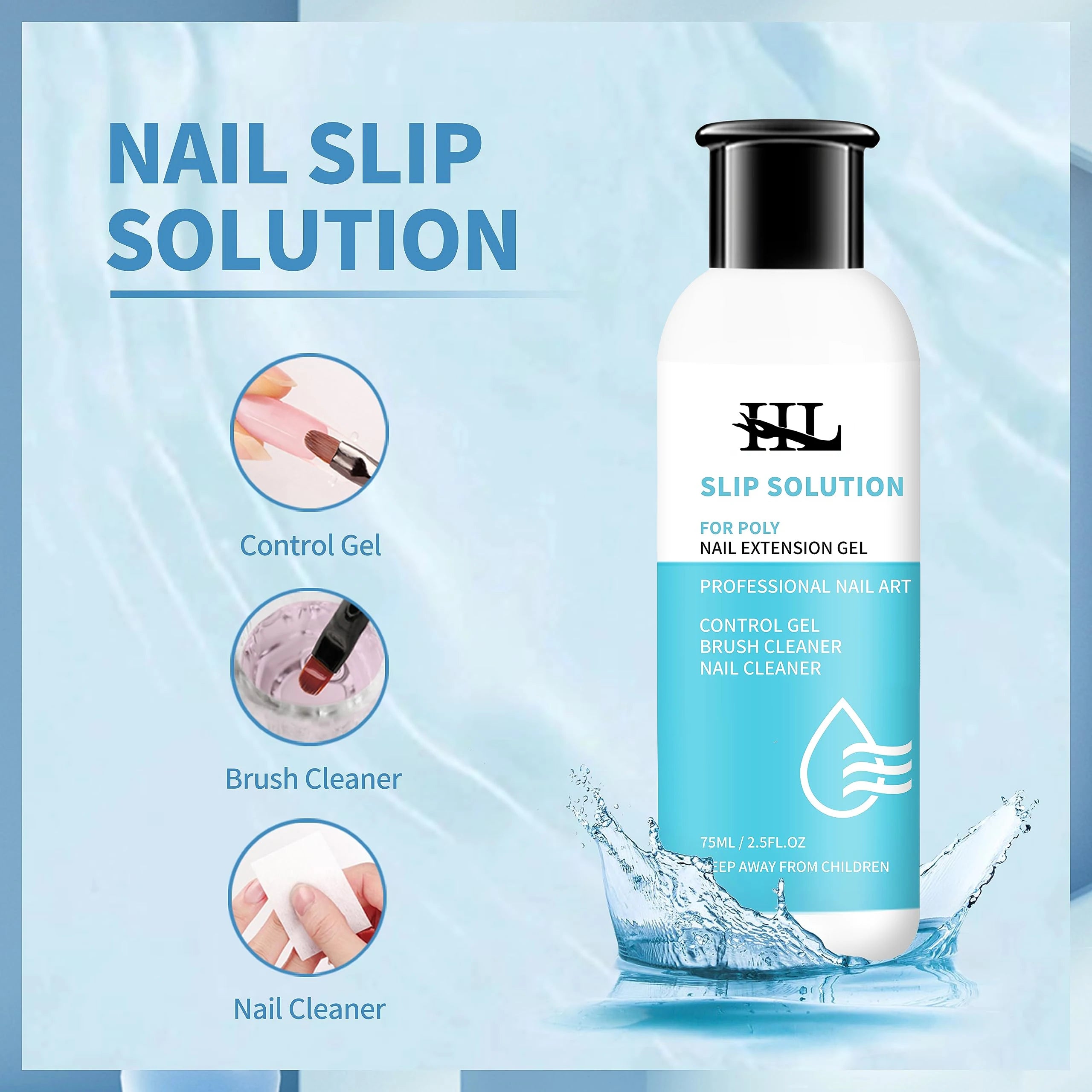 HL 75ml Slip Solution for Poly Gel Builder Acrylic Gel Brush Cleaner Quickly And Thoroughly Remove Nail Polish