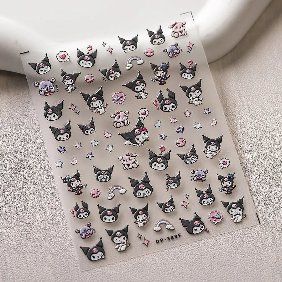 1PCS New Color Laser Hello Kitty Cartoon 5D Nail Stickers Sanrio Cinnamoroll Pochacco Nail Art Supplies DIY Nail Art Stickers