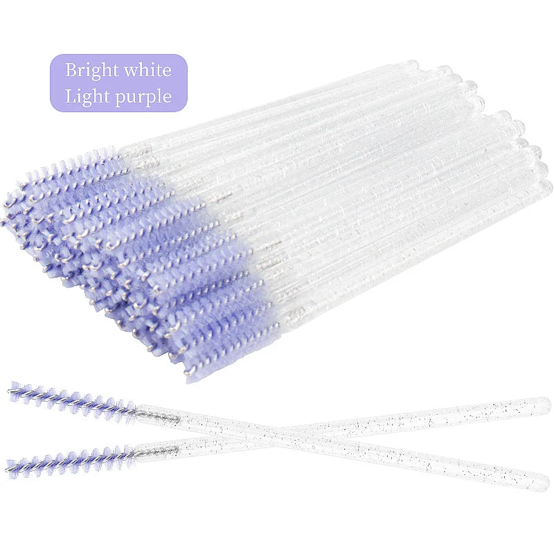 NEW 50Pcs Makeup Eyelash Brushes Disposable Crystal Eyebrow brush Diamond Handle Mascara Wand Applicator Lashes Extension Tools
