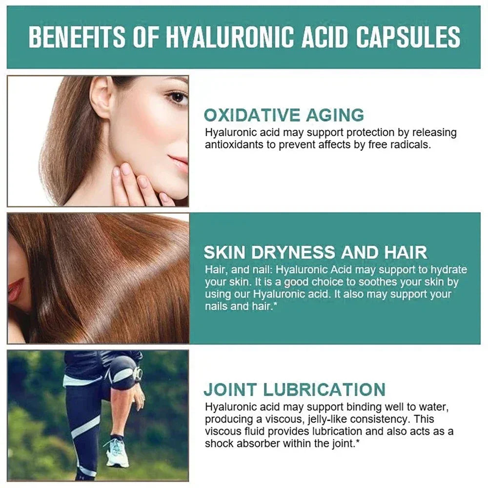 Hyaluronic Acid Supplements - Helps Promote Skin Hydration for Beautiful, Radiant Skin, Combats Collagen Loss, Supports Joints