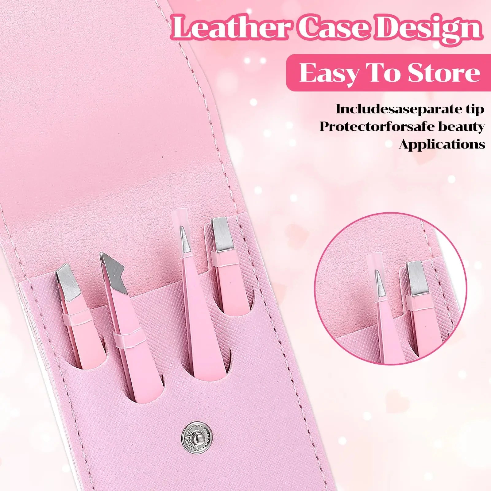 4Piece Tweezers for Women, Tweezer Set for Facial Hair Eyebrow Tweezers Men Eyebrow Chin Twizzers Kit Hair Grooming with Leather