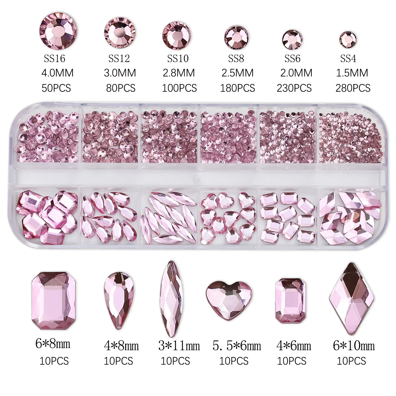 12Grids Pink Mixed Nail Rhinestones Luxury Nail Charms Glitter Crystal Jewelry Gems Nail Art Decoration DIY Manicure Rhinestones
