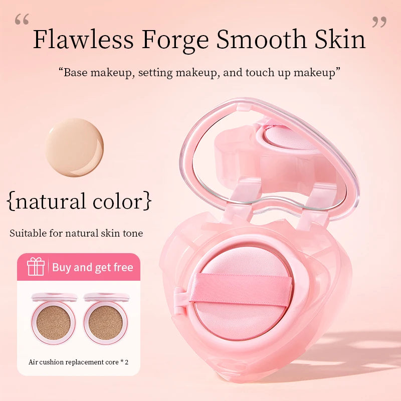 Pink Heart Concealer Air Cushion Long-lasting Delicate Moisturizing Translucent Foundation Cream Portable Valentine's Day Gift