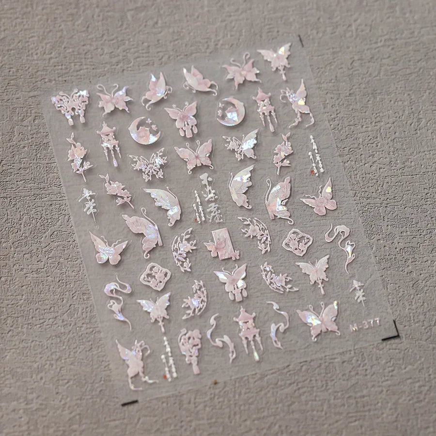 5D Butterfly Nail Stickers Sparkling Jelly Butterfly Nail Art Sticker Decorations Decals DIY Self Adhesive Slider Manicure Parts