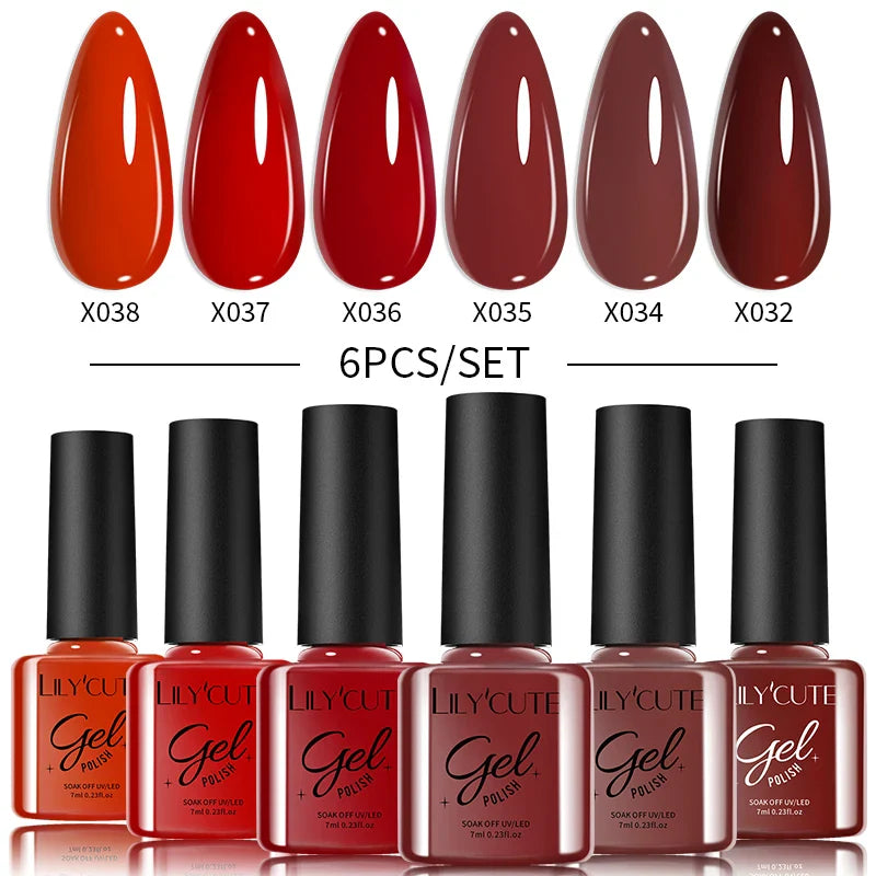 LILYCUTE 6PCs/Set Gel Nail Polish Set Kit Glitter Nail Gel Sequin Vernis Semi Permanent For Manicure Varnish UV LED Nail Art Gel