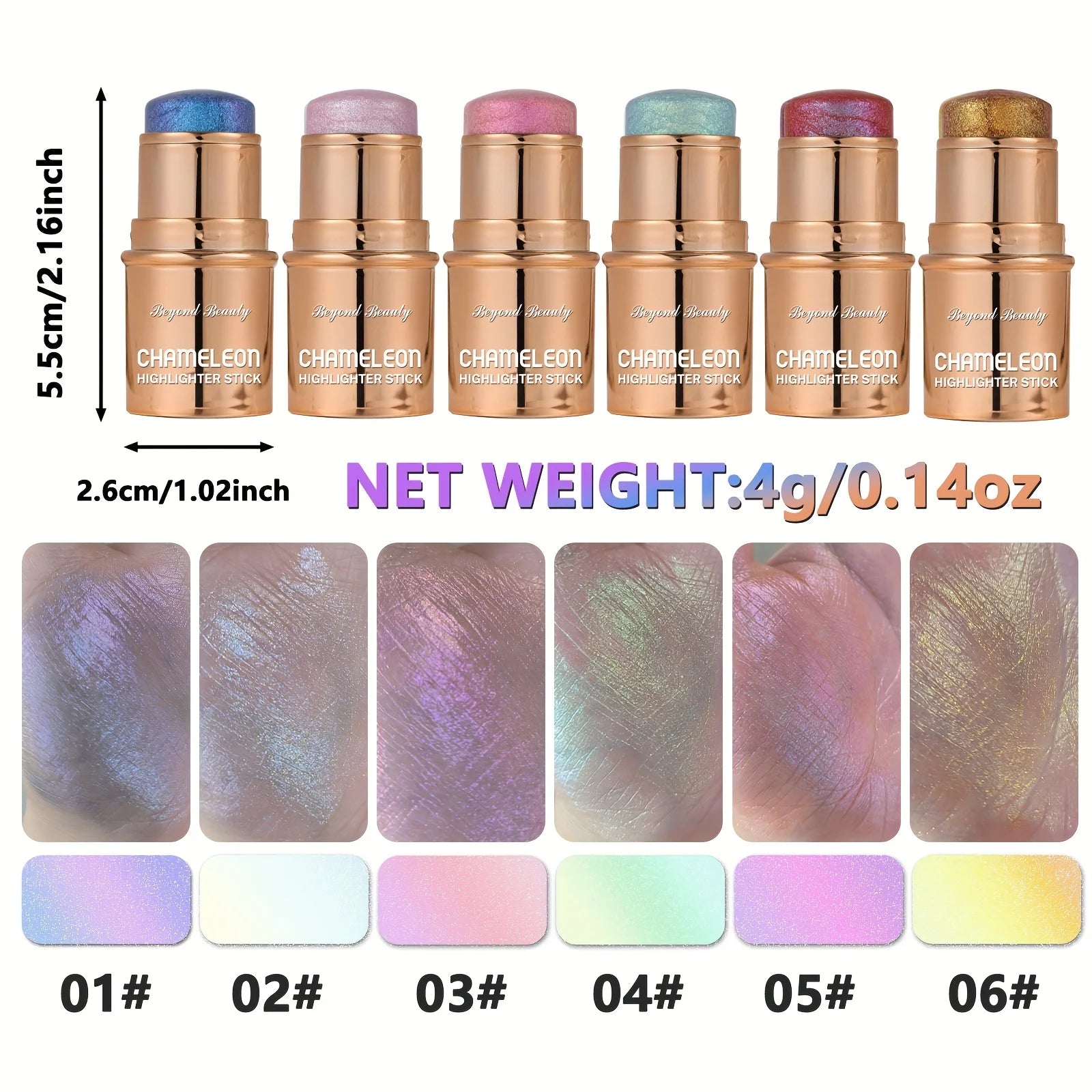 2PCS Chameleon Holographic Glitter Shimmer Highlighter Stick, Makeup For Face And Body, Highly Pigmented,