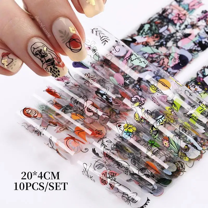 Blue Ink Marble Blooming Foil Nail Art Stickers Set With Flower Gilding Pattern Nail Transfer Decals Decorations Nail Accessorie