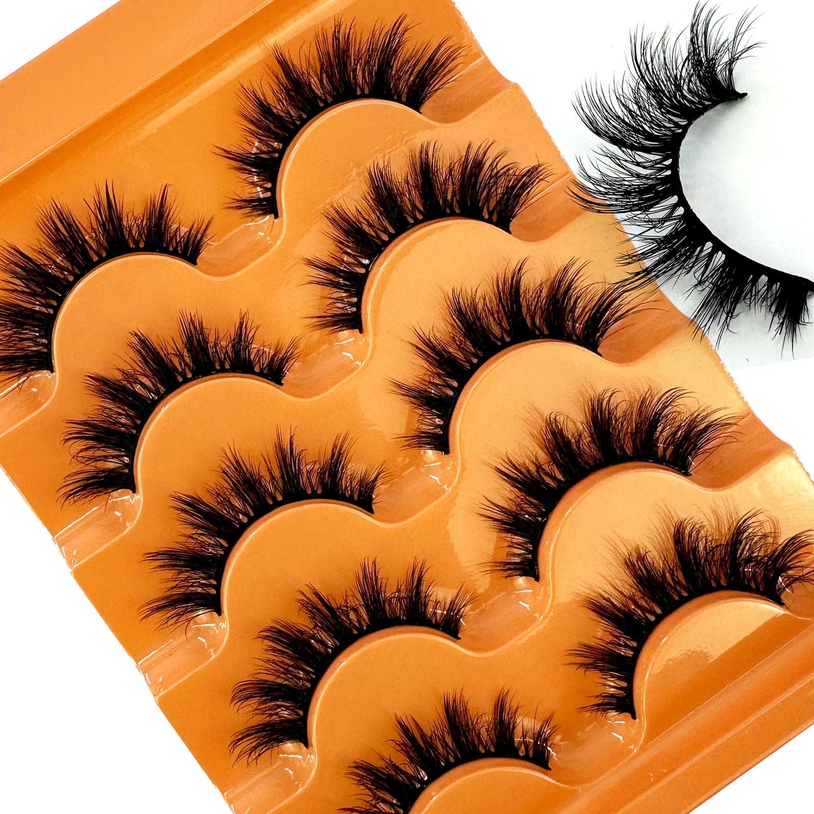 New Cat Eye Lashes 5D Fluffy Faux Mink Lashes 8D Volume Wispy Long Lashes Fake Eyelash Russian Strips 5 Pairs Pack Makeup