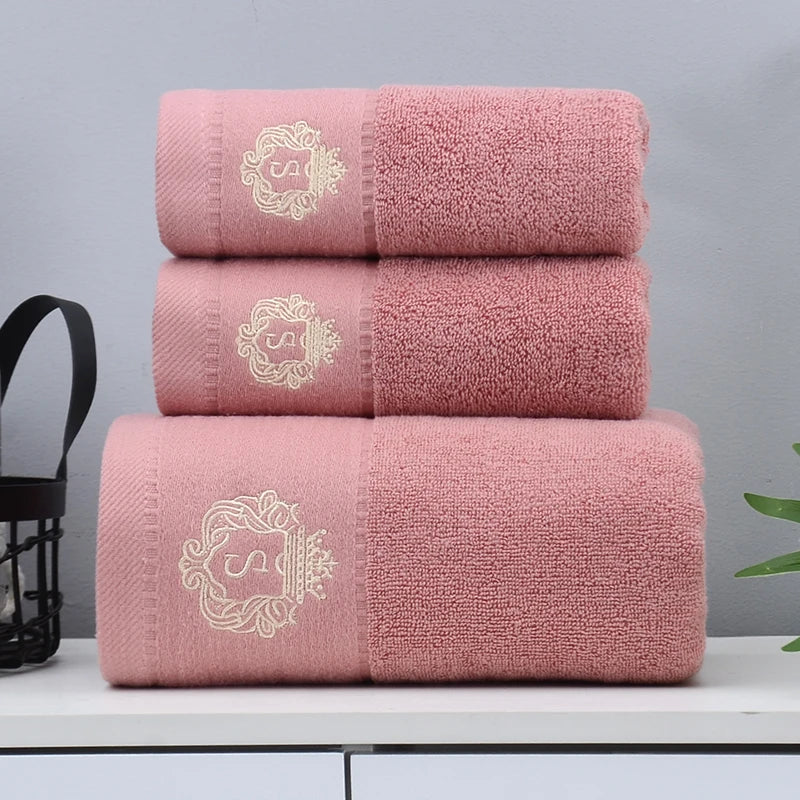 Set of 3 Cotton Bathroom Towels Sets 2pcs Hand Face Towel 35x75cm and 1pcs Big Bath Towels 70X140cm Washcloths Gift Towels