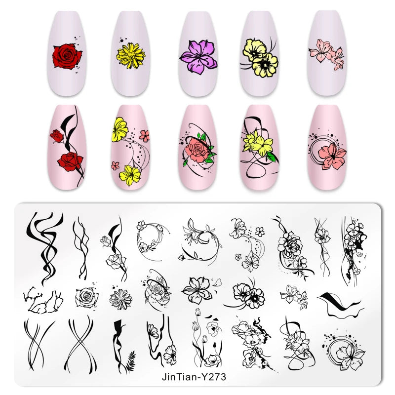 Valentine's Day Nail Stamping Plates Rose Flower Love Theme Nail Art Plate Stainless Steel Halloween Nail Design Stencil Tools