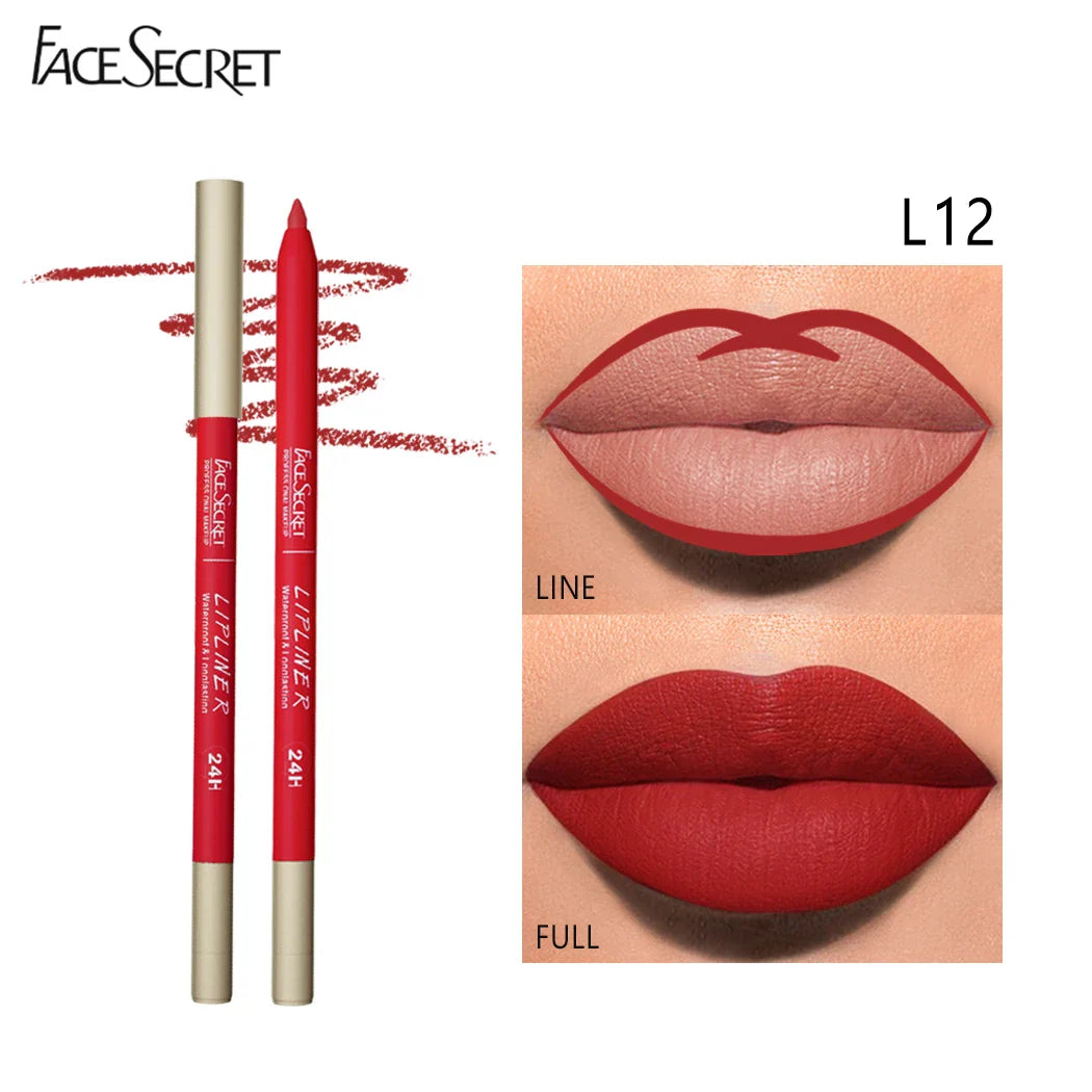 Face Secret 12-Color Lipliner – Waterproof, Long-Lasting Velvet Matte Multi-Color Correcting Lip Pencil, Lip Plumping Cosmetics